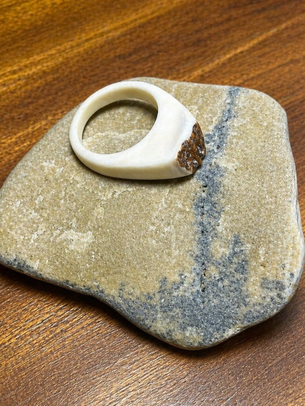 Carved Antler Bone Ring Natural Stone Rustic Artisan Statement Ring